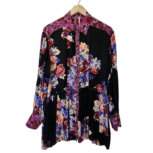 Free People Brunch A Bunch Floral Tunic Shirt Size XS Boho Lightweight NEW - Picture 1 of 9